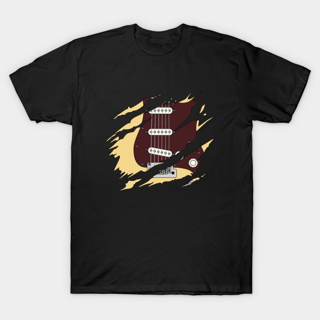 Ripped Electric Guitar S-Style Buttercream Color T-Shirt by nightsworthy